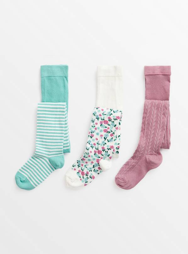 Ditsy Floral Stripe Tights 3 Pack 3-4 years